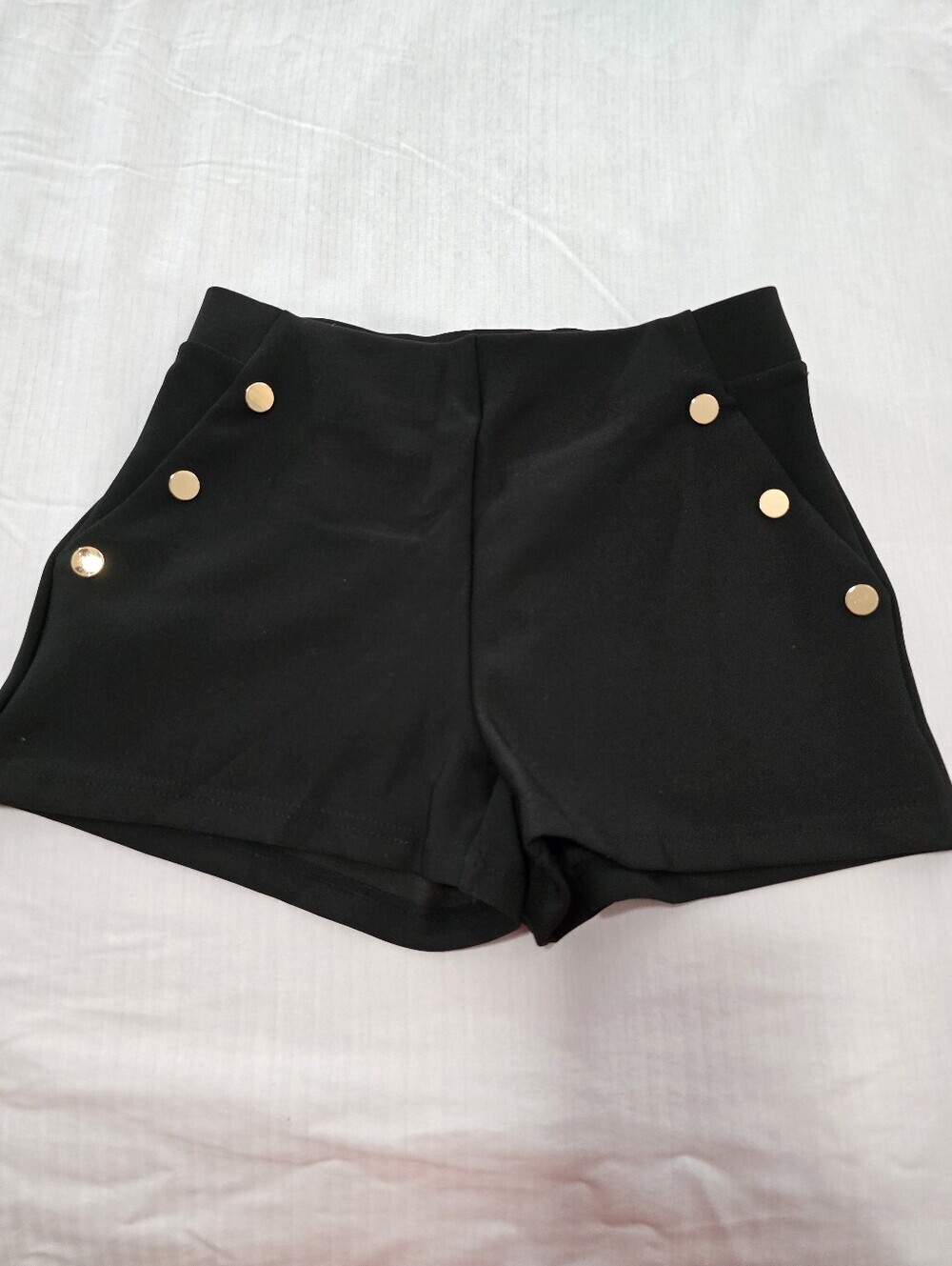 High-Waist Black Women's Button Accent Shorts